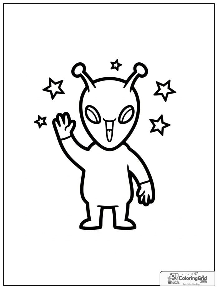 Waving alien black and white line drawing.
