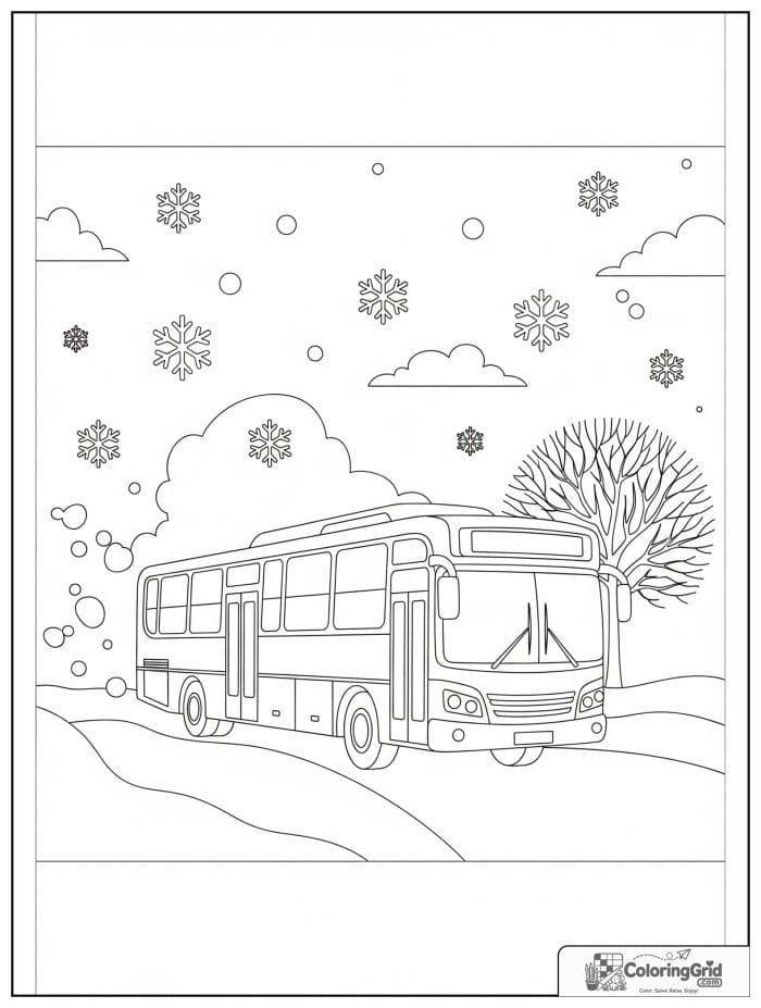 Winter bus with snowflakes for Bus Coloring Pages