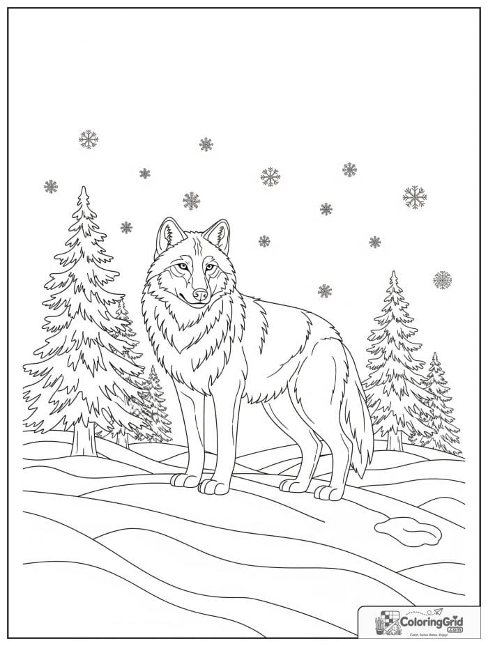 Wolf standing on a snowy hill.