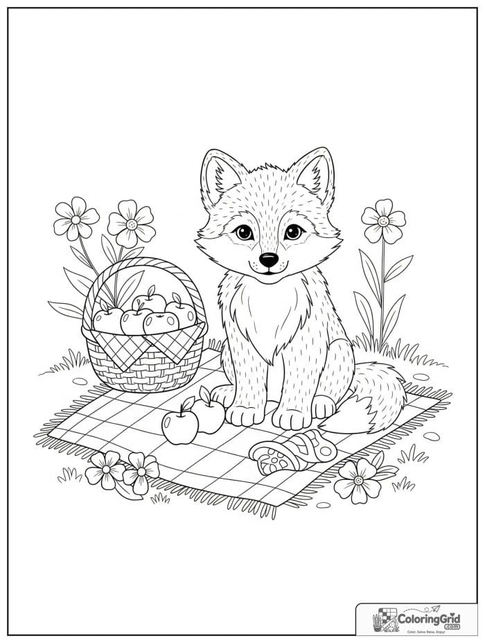 Cute wolf cub having a picnic.