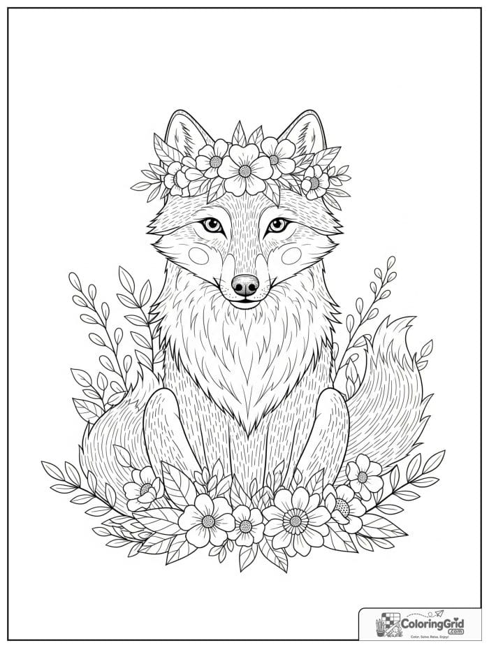 Sweet wolf wearing a flower crown.