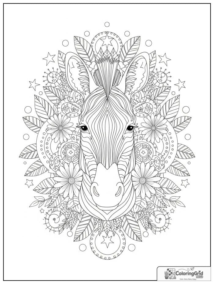 Zebra animal mandala coloring page with stripe patterns
