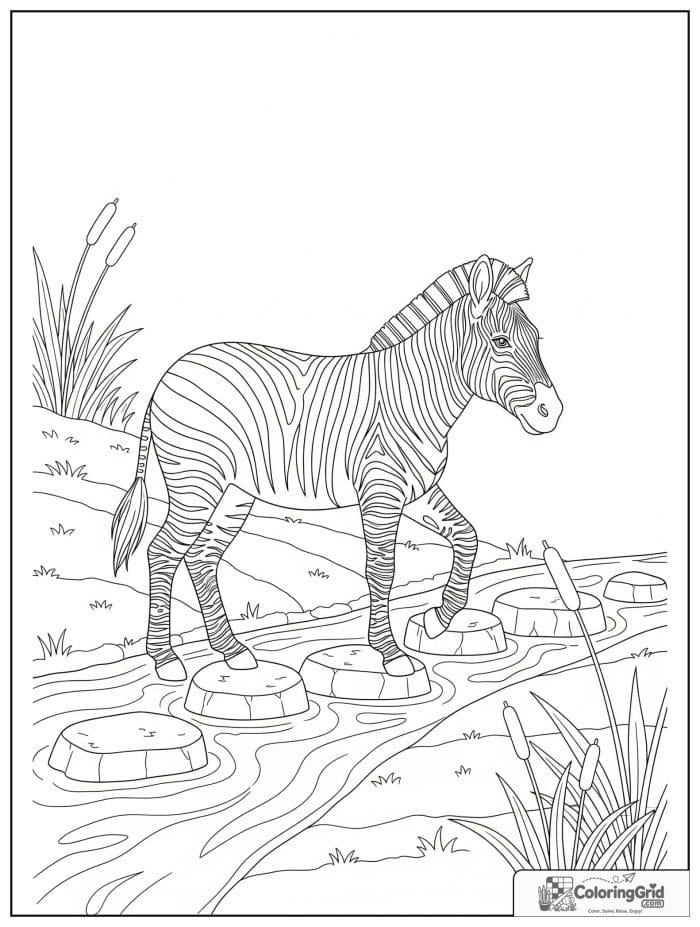 Zebra crossing a small stream.