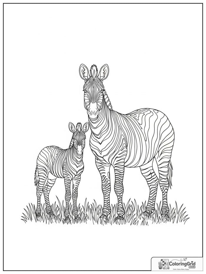 Zebra family standing together in grassland.
