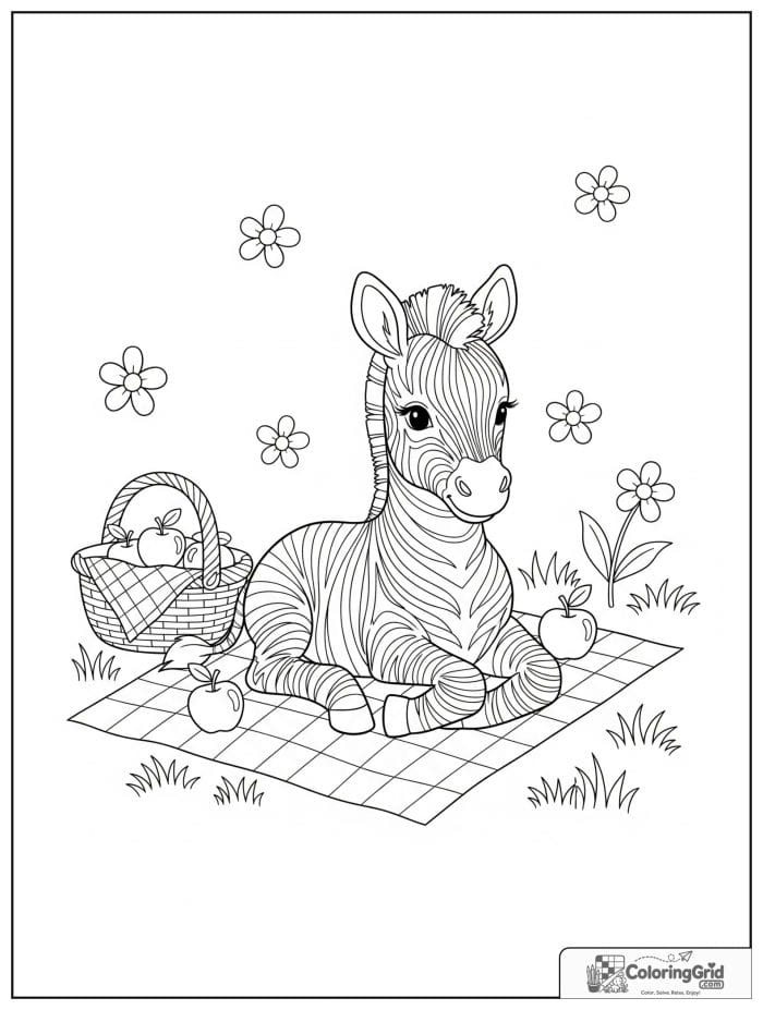 Cute zebra foal having a picnic.