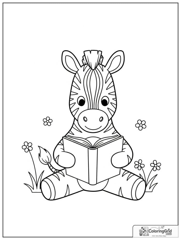 Cute zebra reading an open book.
