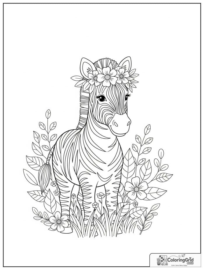 Sweet zebra wearing a flower crown.