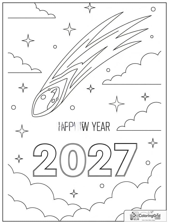 Comet and sparkles around 2027 New Year numbers.