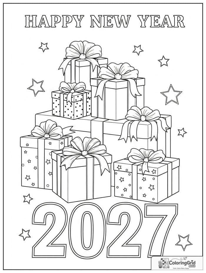 Gift boxes and bows around 2027 New Year numbers.