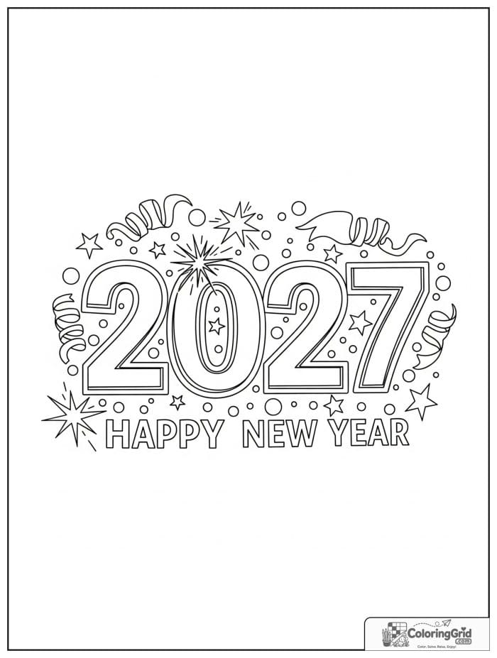 Large 2027 numbers styled like sparklers with stars.