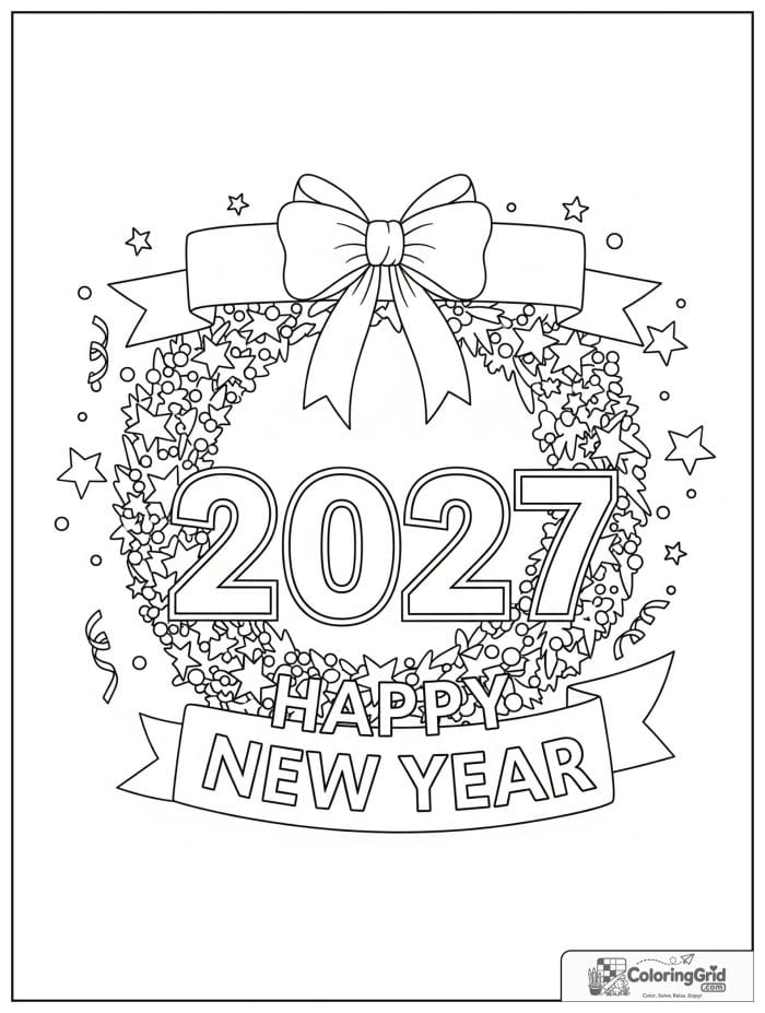 Decorative wreath and bow around 2027 New Year numbers.