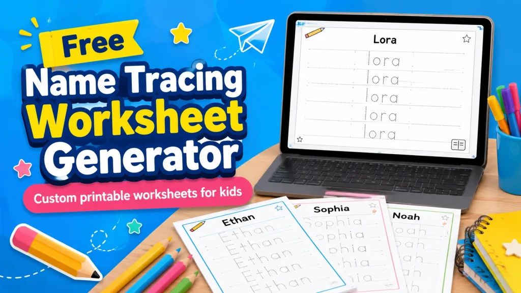 Free Name Tracing Generator with printable handwriting worksheets for kids