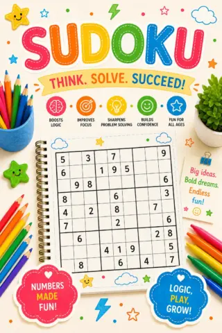 Sudoku printables with number grids, puzzle sheets, and screen-free logic activities for kids