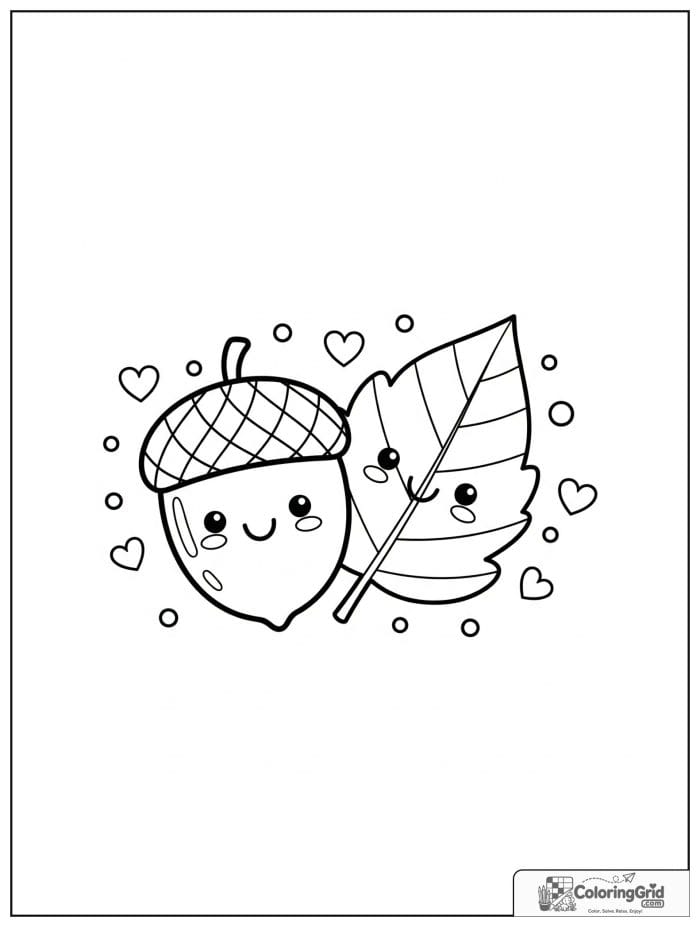 Autumn Leaves Coloring Pages showing an acorn and leaf pair.