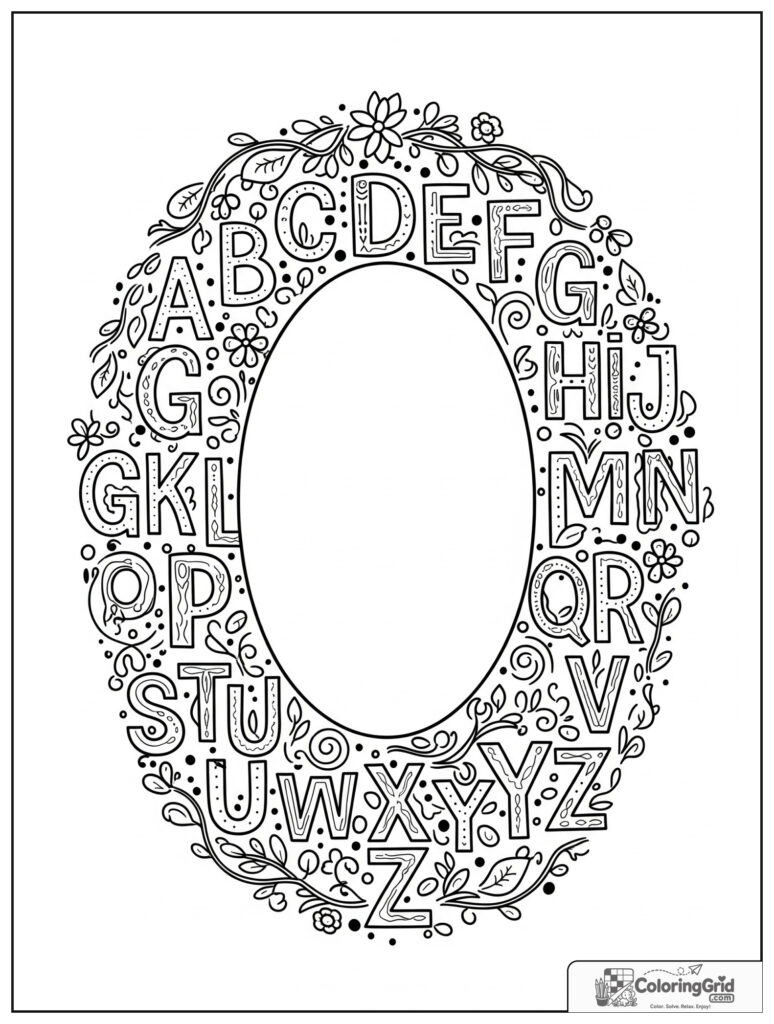 Alphabet monogram frame with blank center for adult alphabet coloring pages