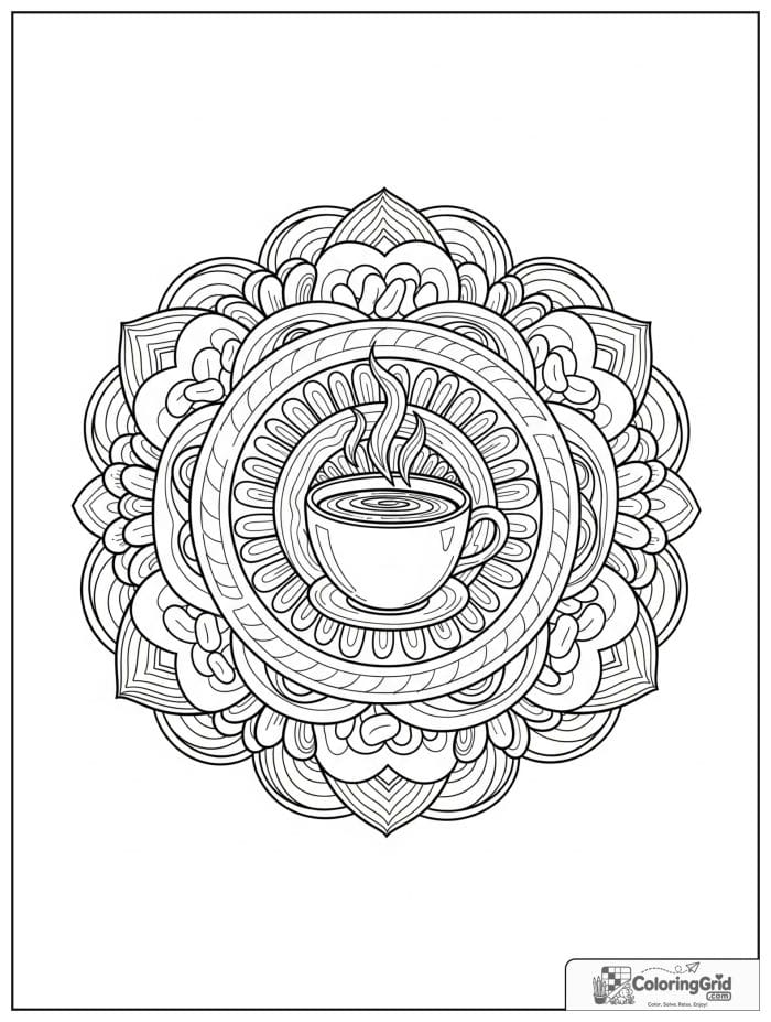 Americano wave mandala with bean clusters and flowing bands.
