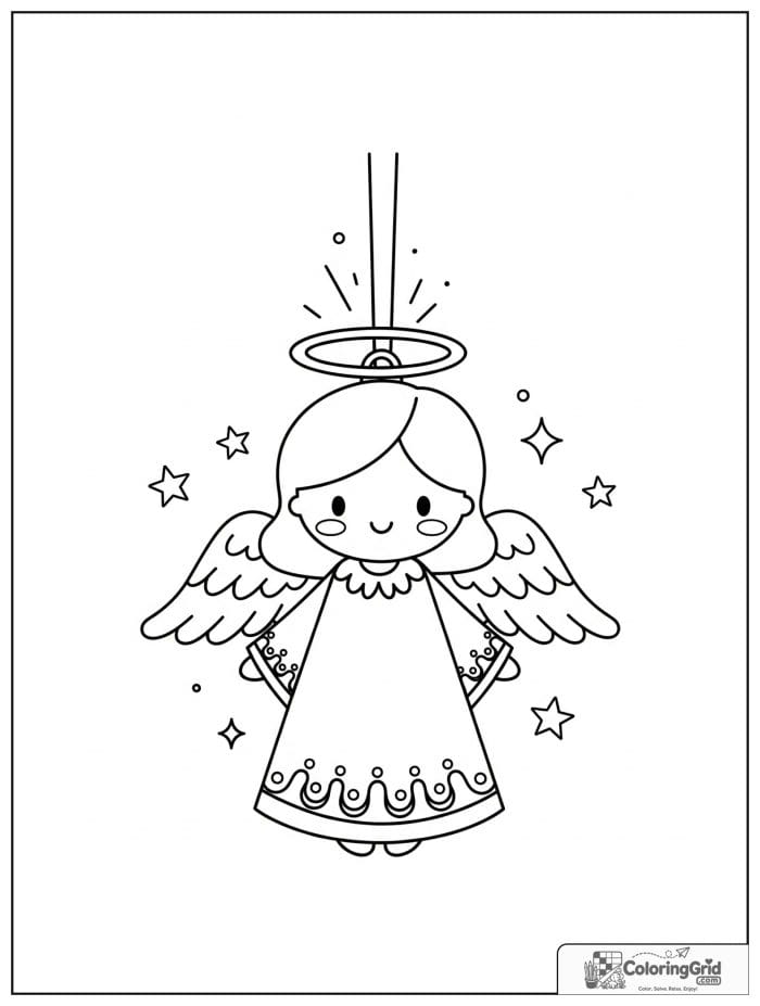 Angel Christmas ornament with halo and wings.