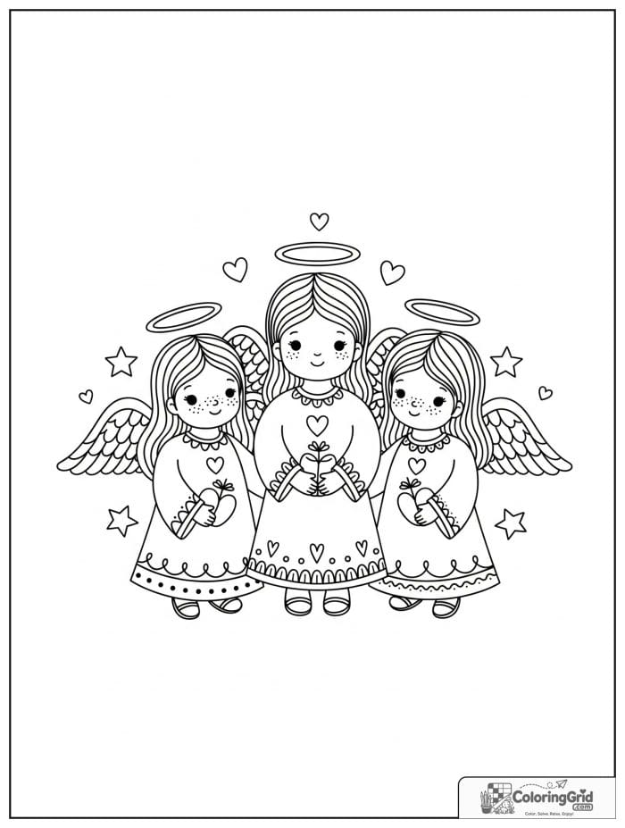Three cute angels standing together.