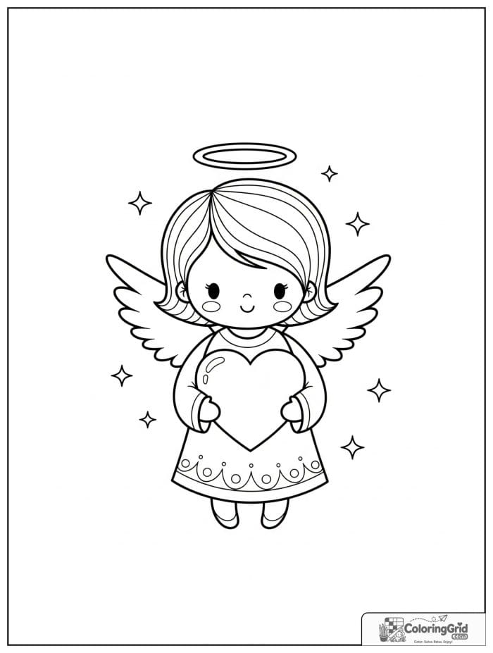 Cute angel holding a large heart.