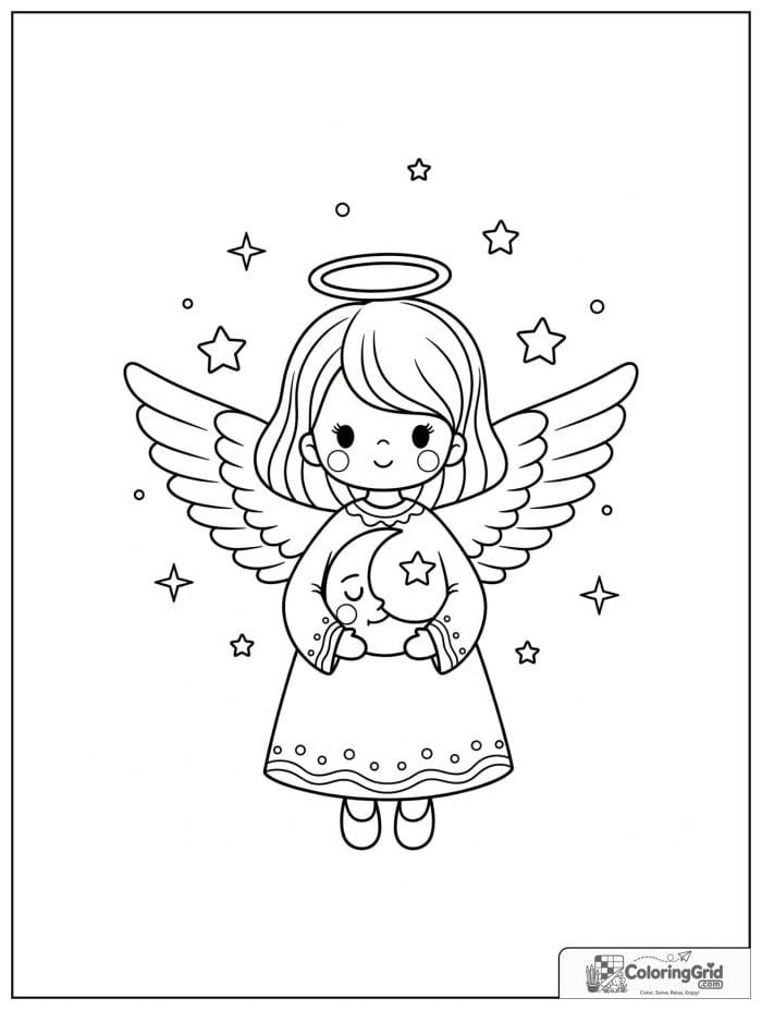 Cute angel holding a little crescent moon.