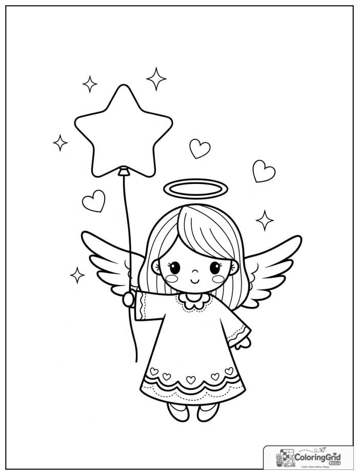 Cute angel holding a star-shaped balloon.