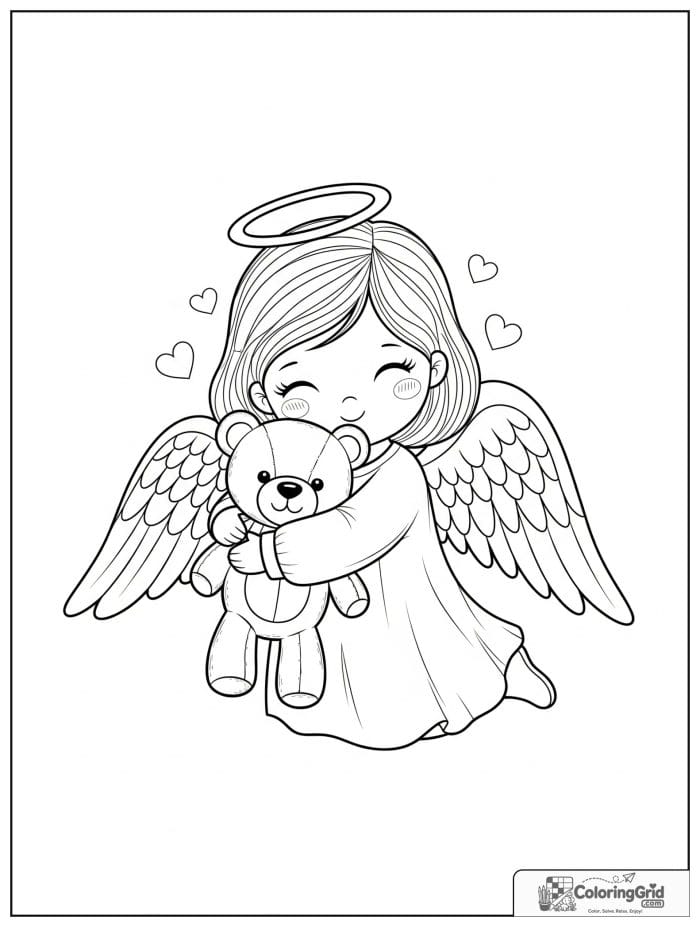 Cute angel hugging a teddy bear.