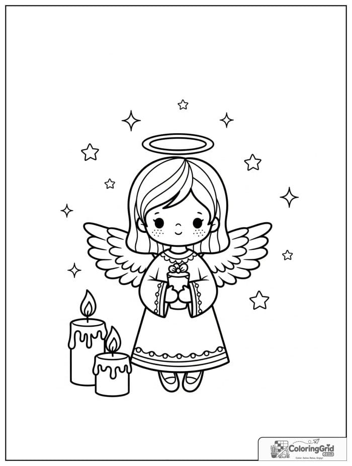 Calm angel beside candles and stars.