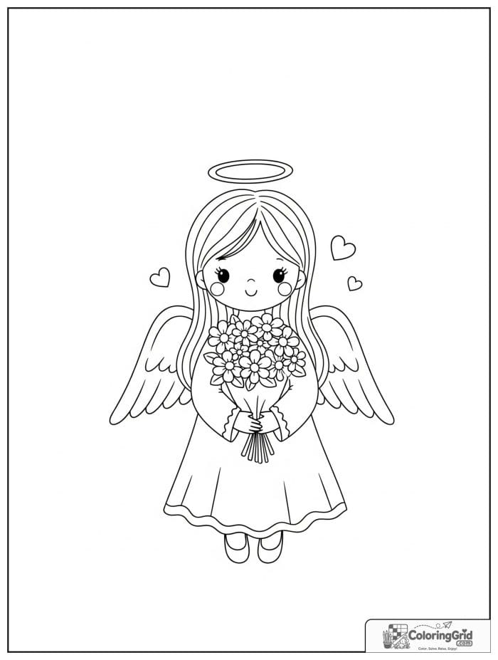 Angel holding a bouquet of flowers.