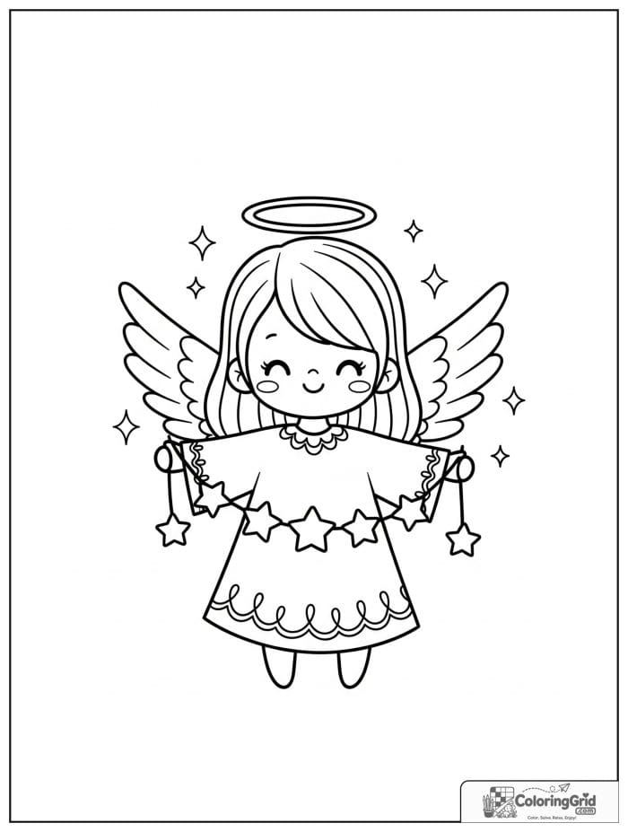 Happy angel holding a star garland.