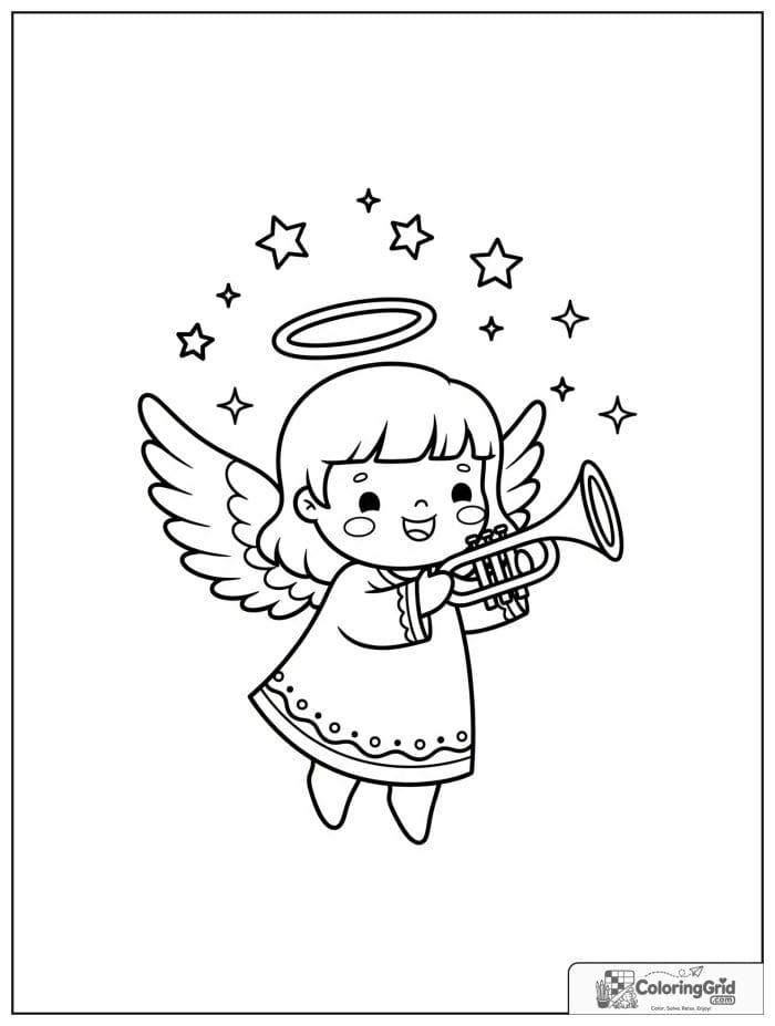 Happy angel holding a small trumpet.