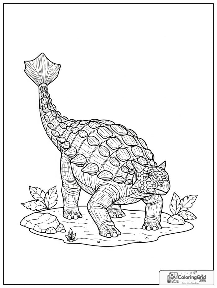 Ankylosaurus coloring page featuring a pose that highlights the club tail.