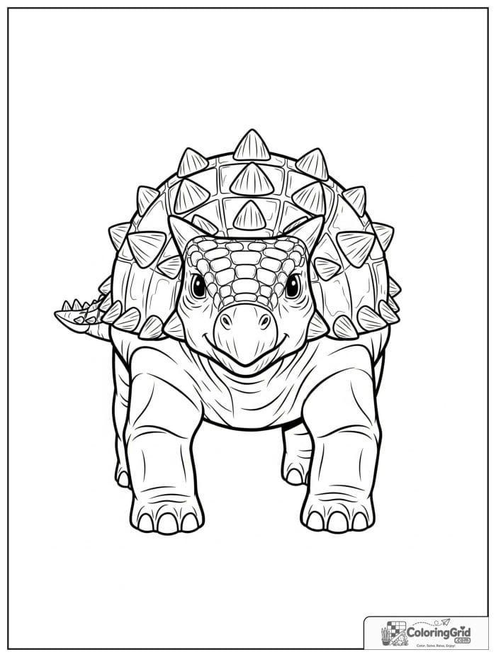 Ankylosaurus coloring page featuring a front view of an ankylosaurus.