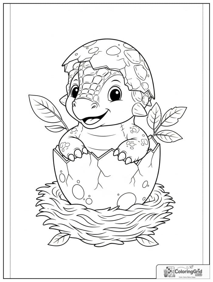 Ankylosaurus coloring page featuring a baby ankylosaurus hatching from an egg.