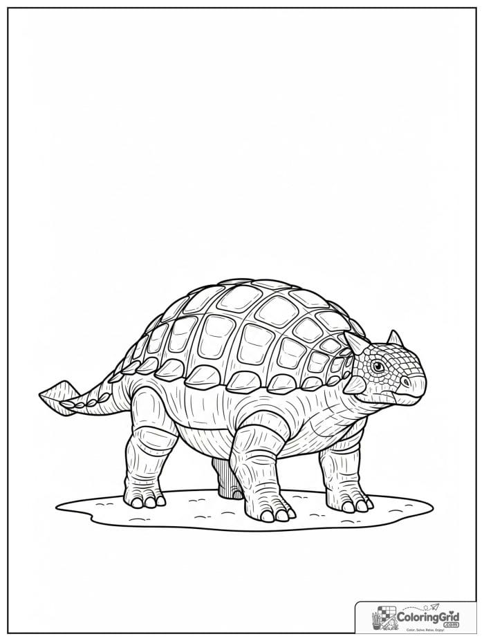 Ankylosaurus coloring page featuring a full side view of an ankylosaurus.