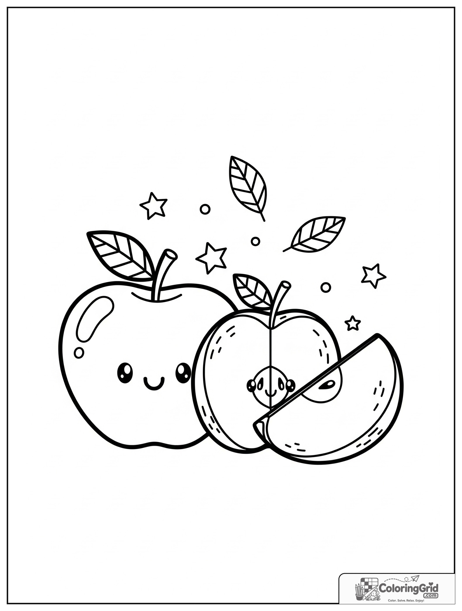 Cute whole apple with apple slices and small star decorations.