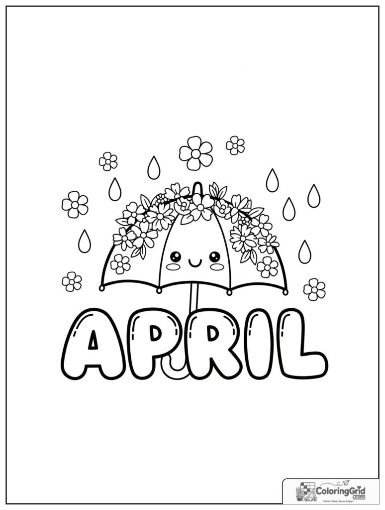 Cute April umbrella with flowers and small raindrop decorations.