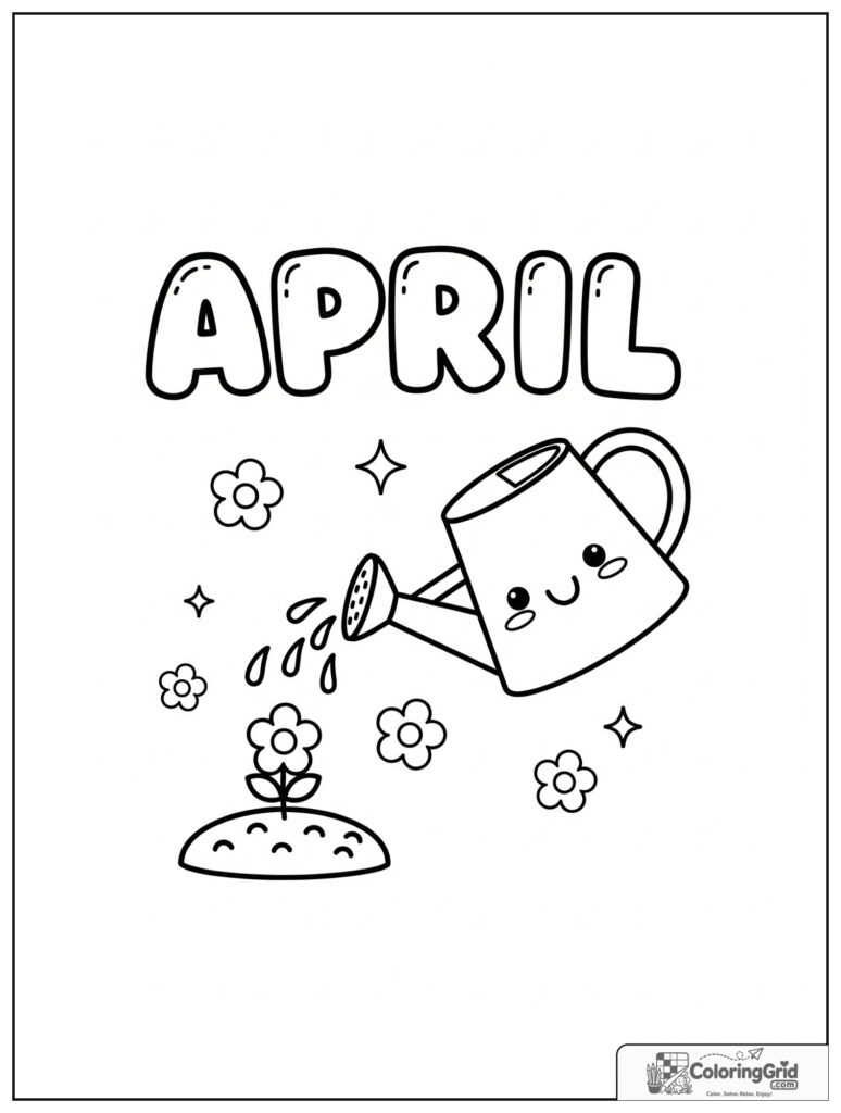 Cute April watering can with small flower decorations.