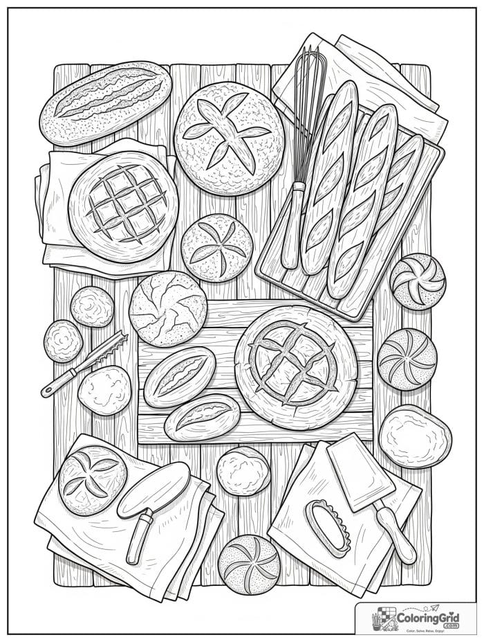 Artisan bread table for Bread Coloring Pages