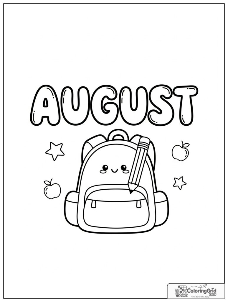 Cute August backpack with small apple decorations.
