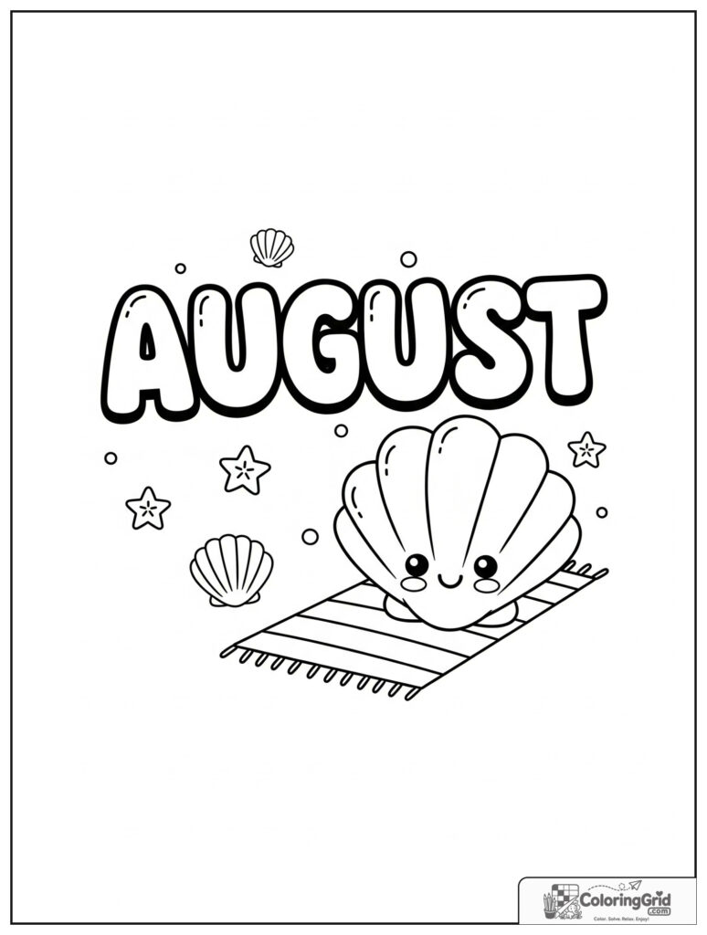 Cute August seashell with small shell decorations.