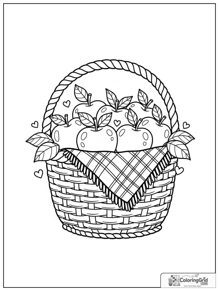 Fall Coloring Pages showing an autumn apple basket.
