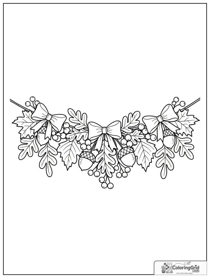 Fall Coloring Pages showing an autumn leaf garland.