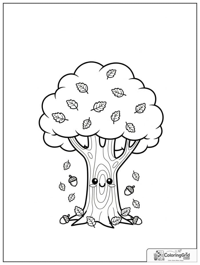 Autumn Leaves Coloring Pages featuring an autumn tree dropping leaves.