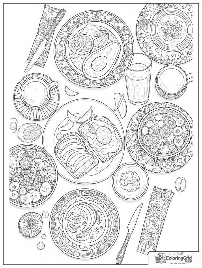 Avocado breakfast table for avocado coloring pages