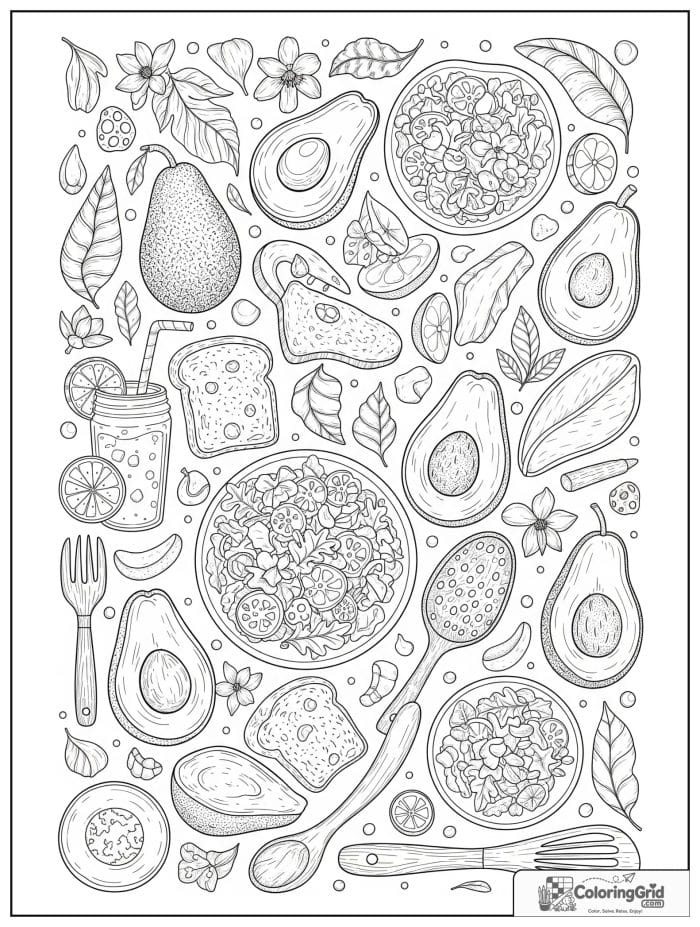 Avocado recipe collage for avocado coloring pages