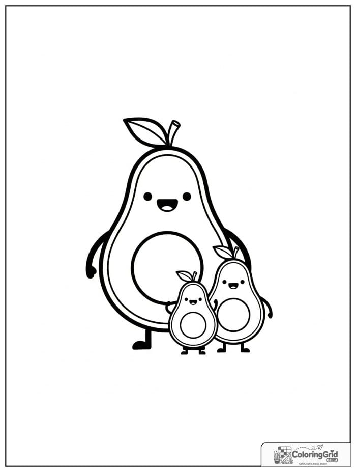 Avocado family trio for avocado coloring pages