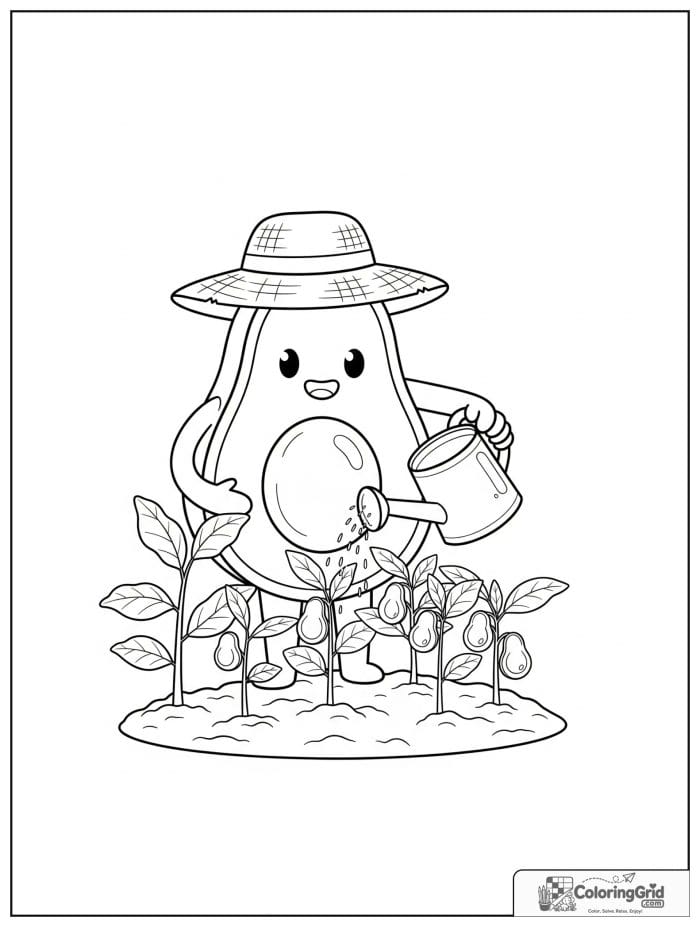 Avocado farmer in garden for avocado coloring pages