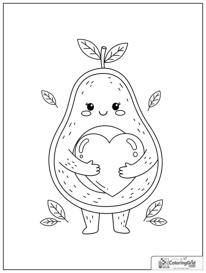 Avocado holding heart for avocado coloring pages