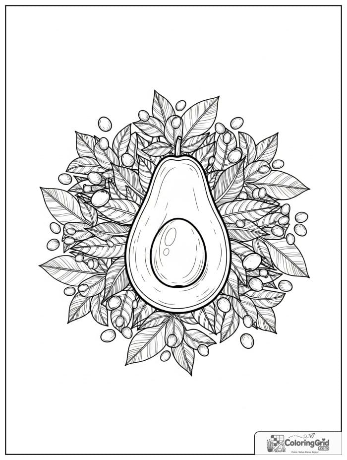 Avocado mandala design for avocado coloring pages
