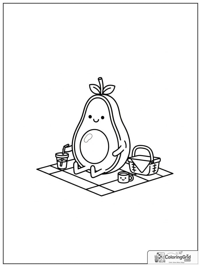 Avocado picnic scene for avocado coloring pages